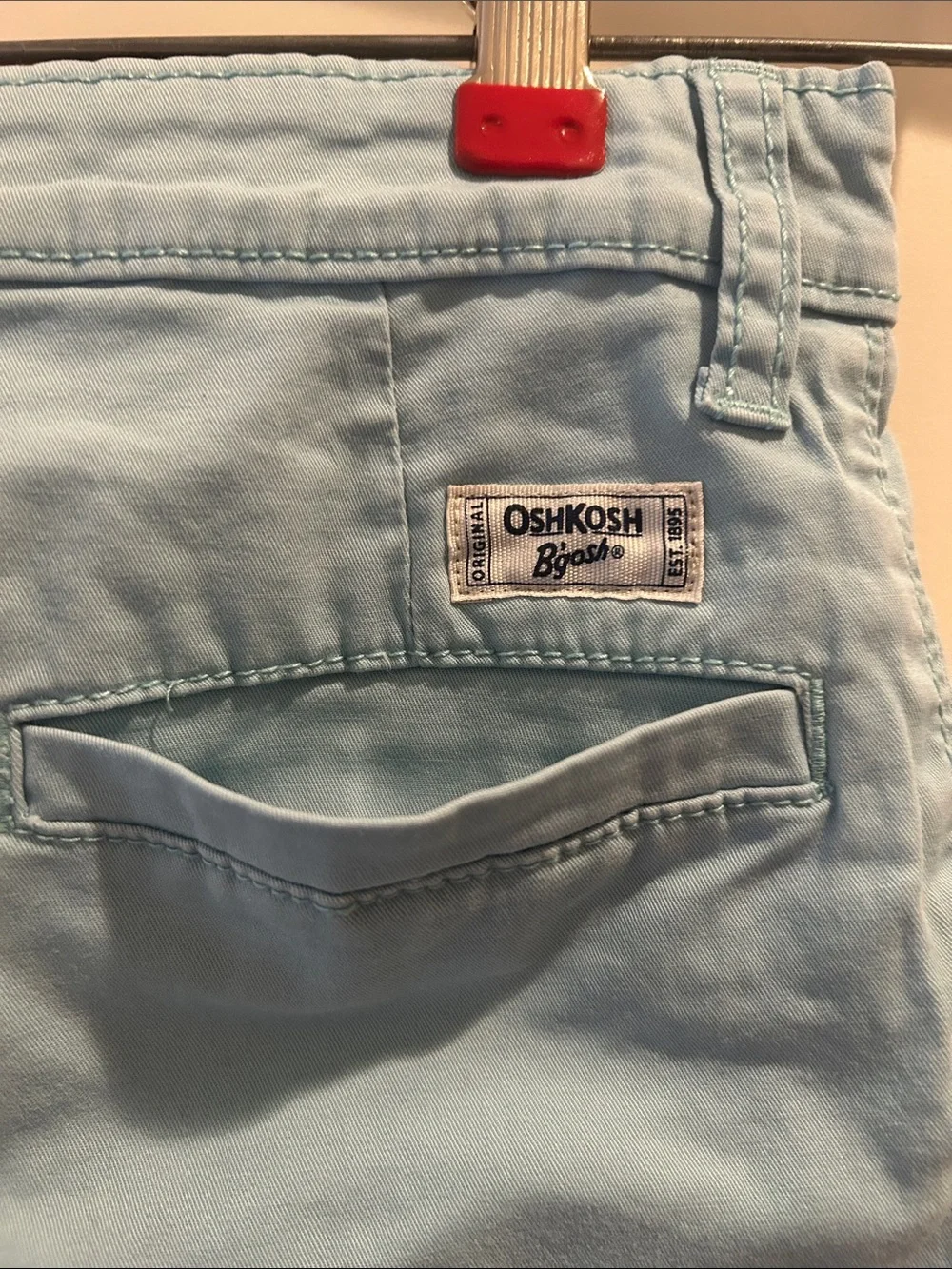 OshKosh B'gosh kid’s Sky Blue ZipUp Chino Shorts inner elastic pockets size 7